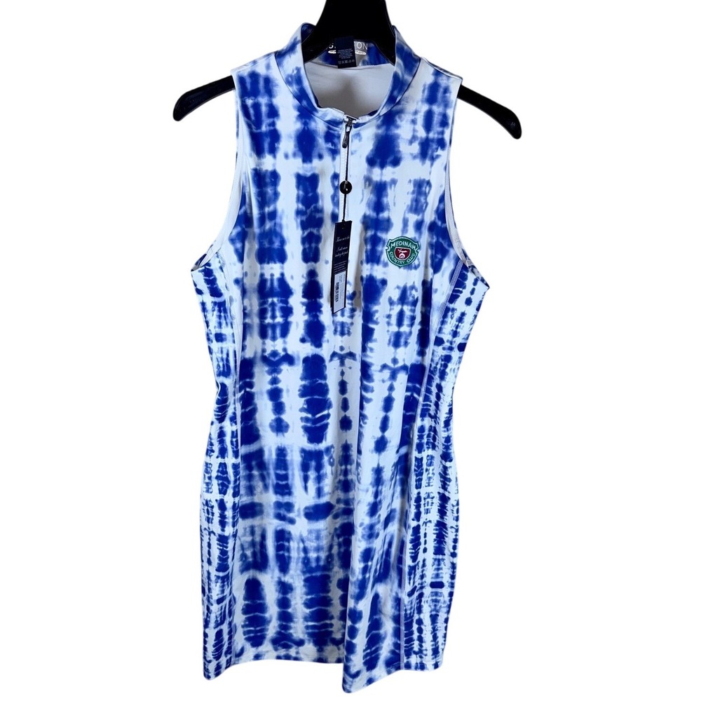 Greyson Women Sleeveless Shibori Nova Dress Blue White Medinah Golf L - NEW